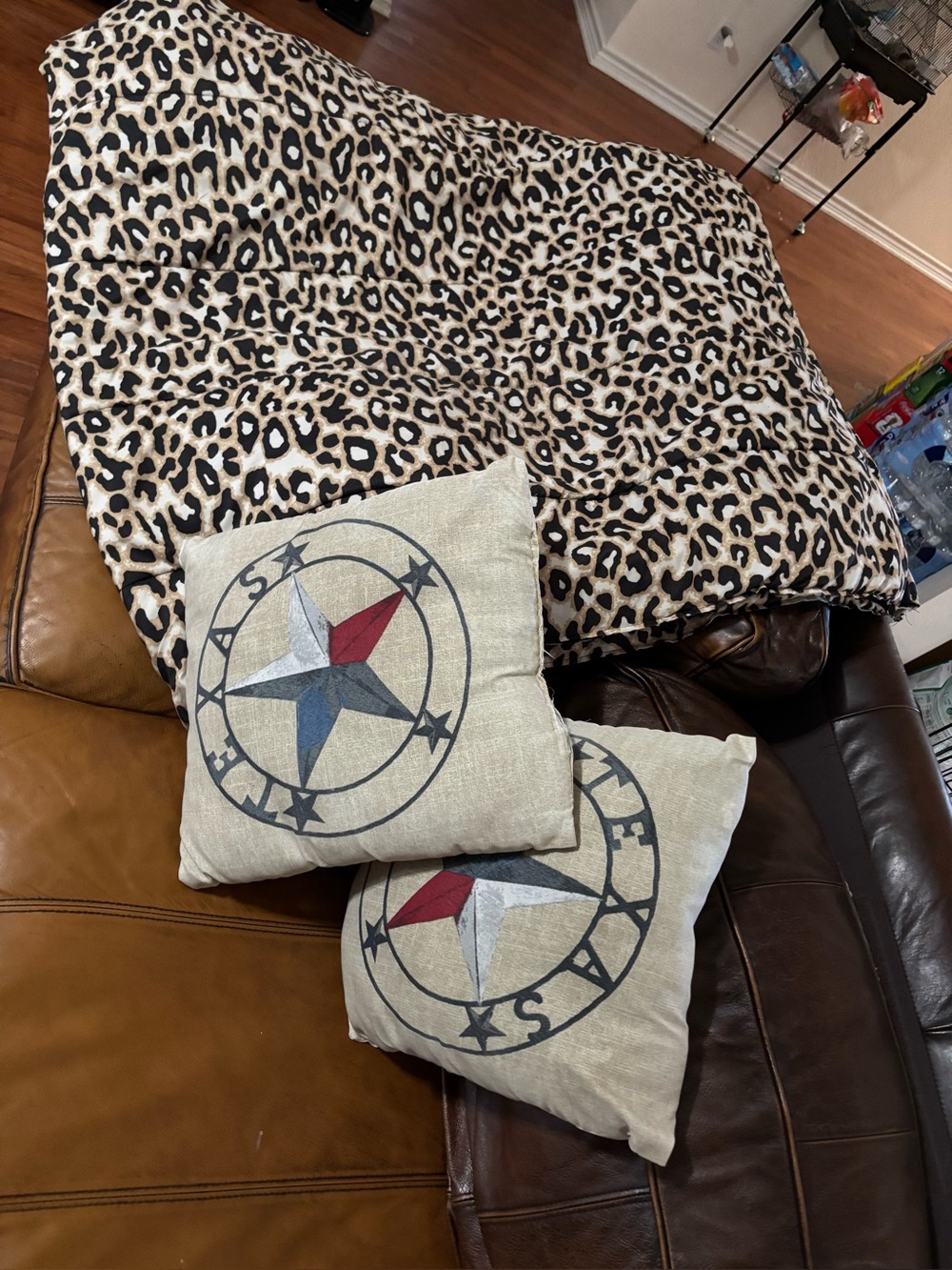 Leopard Print Faux Fur Throw Blanket with Decorative Compass Accent Pillows